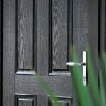 Black traditional composite door close up