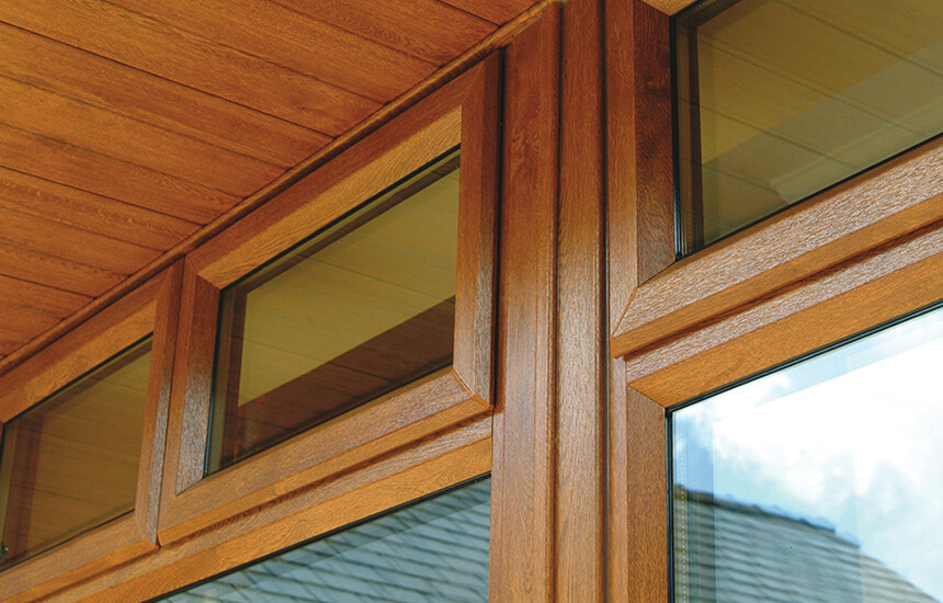 Oak effect casement window close up