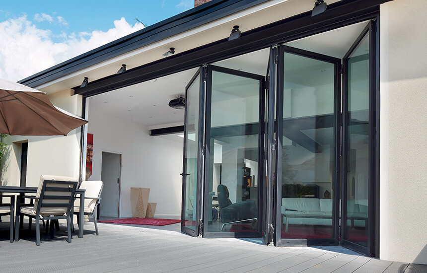 Black aluminium bifold door