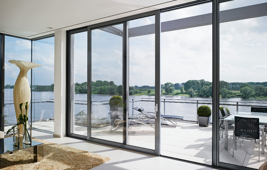 Black aluminium sliding patio door