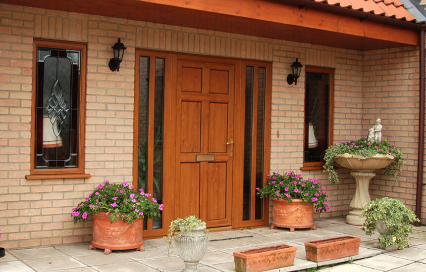 Golden oak effect uPVC entrance door