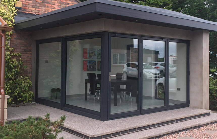 Grey uPVC Garden Room installation