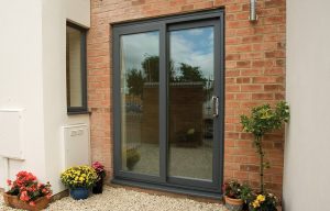 Grey uPVC sliding patio door