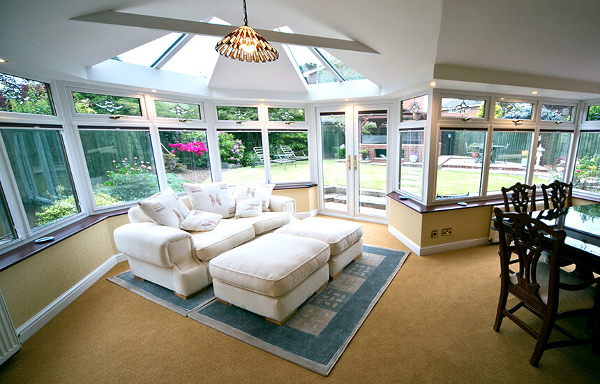 Interior view of a P-Shaped sunroom