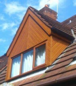 Outside a home with new roofline.