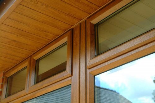 Golden oak window close up