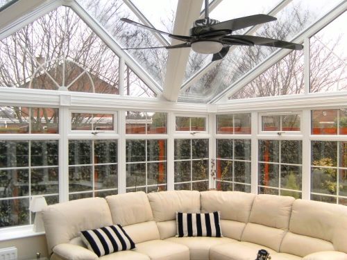 Internal view white conservatory windows