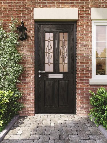 Black composite door with two windows.