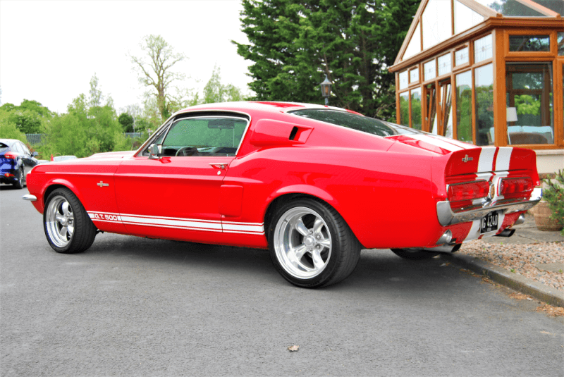 Rear view of a red car