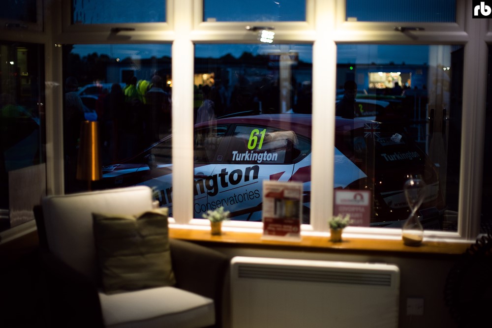 View through a window of the Turkington car