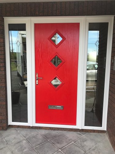 A red front door.