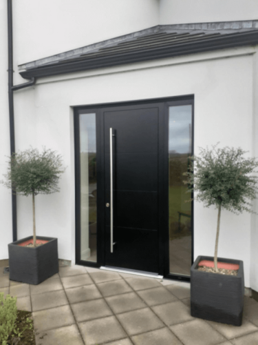 black aluminium front door installed by turkington windows