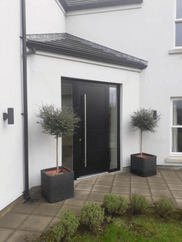 black aluminium front door installed by turkington windows