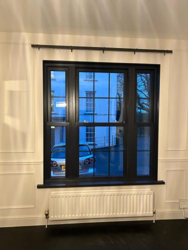 internal view of newly installed grey sliding sash window