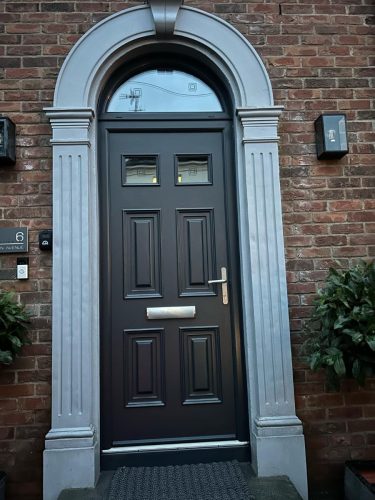 external view of black palladio composite front door - after installation