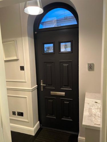 internal view of black palladio composite front door - after installation