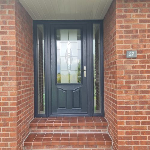 front-on view of black entrance door